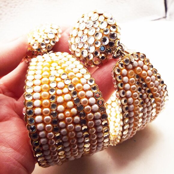 JAMES ARPAD RUNWAY READY GOLD & SILVER BEADS MASSIVE DEMI HOOP EARRINGS 40A - Picture 3 of 4